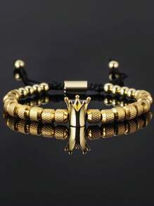 1 pulsera de hombre con diseño de corona, de acero inoxidable, ajustable, de color negro/plateado/dorado, hecha a mano, resistente a los arañazos, regalo para el Día de San Valentín, Día del Padre, primavera 2025