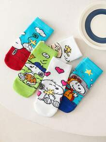 SNOOPY 5 paar Snoopy Cartoon kindersokken, halfhoge meisjessokken, ademende jongenszomersokken, student peuter enkelsokken