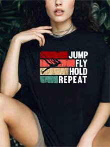 Bungee Fitness Equipment Jump Fly Sling Workout T-Shirt - 100% Cotton  Women's Casual Short Sleeve Crew Neck T-Shirt For Spring & Summer - Comfortable, Relaxed Fit, Printed Graphic Tee For  Sport Lovers - Black - View 1