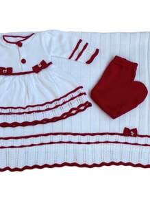 Dress + Pants + Blanket Set Maternity Leave Baby Newborn Children's Knitwear Female Newborn Knitwear - 紅白色 - 查看 1