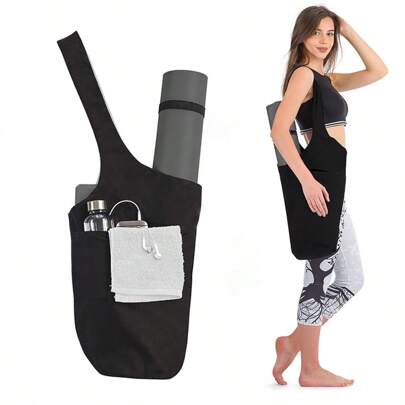 1pc Yoga Mat Bag, Yoga Stand With Side Pocket, Comfortable Wide Strap Storage Bag, Canvas Material Large Capacity Shoulder Bag, Wear Resistant Dirty Resistant Long Tote Bag, Suitable For Most Sizes Of Yoga Mats, For Women Men's Fitness Exercise Pilates Meditation Sports Yoga Accessories