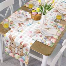 1PC Easter Table Runner Bunny Egg Tablecloth Spring Floral Grey Buffalo Plaid Dresser Scarf Kitchen Table Decoration Easter Holiday Dinner Party Coffee