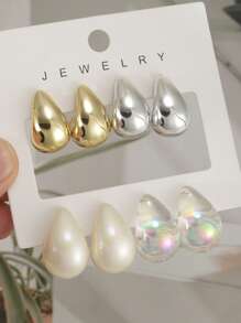 Set di 8 paia di orecchini a goccia d'acqua di colori misti, minimalista e alla moda per uso casual quotidiano