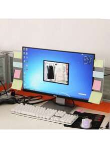 1pc Multi-Function Transparent Colored Computer Monitor Side Board/Memo Board/Message Board/Adhesive Screen Board (Left Or Right Side Randomly Sent),Makeup Organizer,Organizer,Storage Organizer,Skin Care Organizer,Office Storage,Stationery Organiser,Nail Storage,Bedroom Decor - Multicolor - View 2