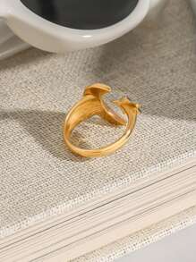 Uworld 1Pc Of Women's Fashionable And Versatile Star And Moon Shape Stainless Steel Open Ring 18K Gold Plated Suitable For Daily Wear Holidays Commuting Parties Etc. - Star - View 3