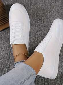 Women's White Sneakers, Casual Sporty Shoes, Comfortable Lightweight Flat Versatile Footwear - White - View 4