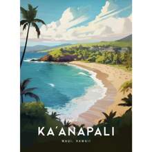 电脑夏威夷拉海纳复古旅行海滩风景帆布画现代房间家居装饰画无框