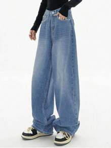Women's Casual Washed Wide-Leg Denim Pants