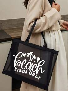 Mesh Large Beach Tote Bag, Easy Clean For Towels & Groceries,Foldable Clothes Storage Bag,Portable Versatile Beach Bag For Pool, Boat Trips, Vacation Essentials - Ideal For Summer Travel, Beach Days & Outdoor Activities - Perfect Gift For Women