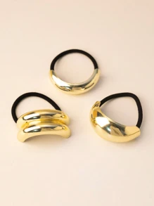 3件套金属金色发圈，简约奢华设计，弹性发圈，适合扎马尾辫，适合派对和购物，金色发饰发圈，马尾辫发绳，发圈，发饰，发绳，发圈，发饰，头饰，弹性发带 - 金色 - 查看 7