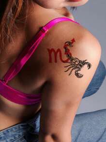 1pc Arrow, Letter, Black Scorpion Temporary Tattoo Sticker, Waterproof, Sweat-Resistant, Washable, Non-Reflective Faux Tattoo, Suitable For Fashion Enthusiasts On Thigh, Arm