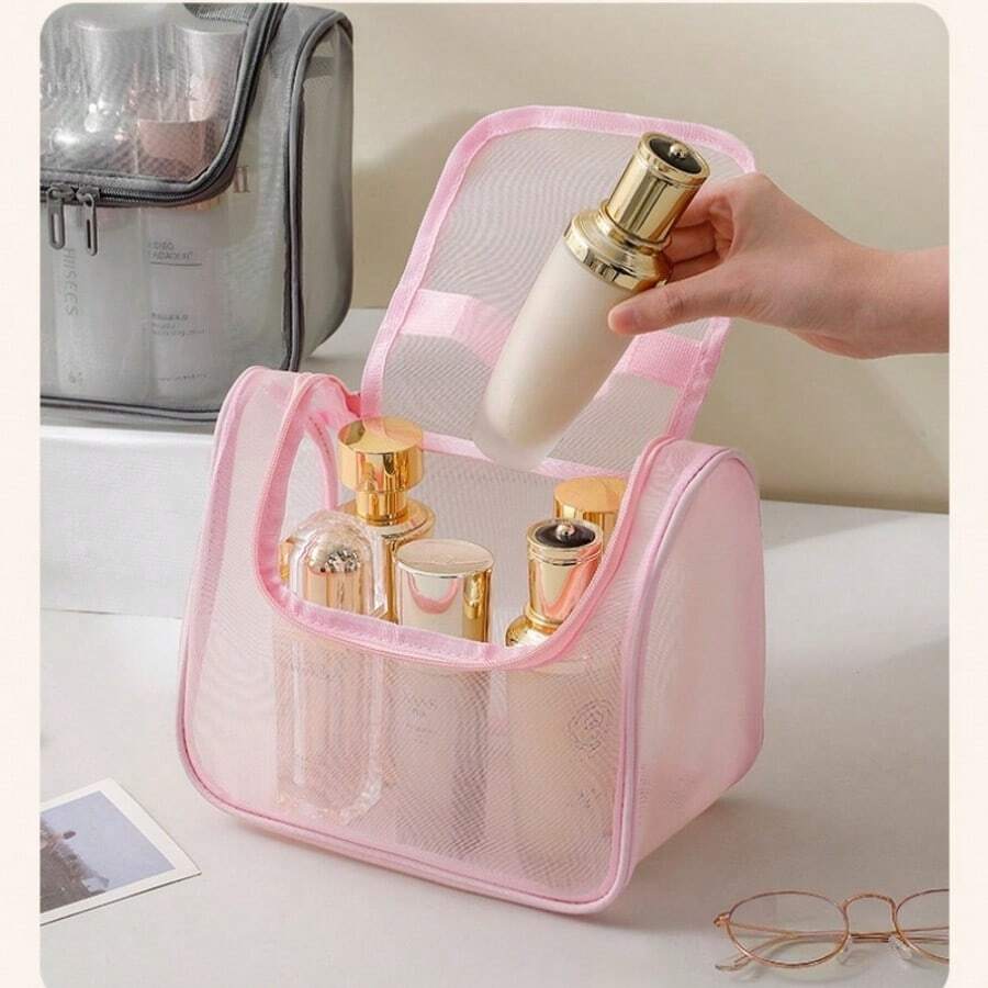 Bolsa de maquillaje transparente de malla de nailon con gran capacidad, organizador de cosméticos multifuncional - Multicolor - Ver 1