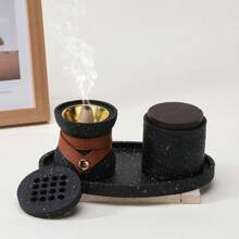 A Three Pieces Minimalist Incense Burner. Unique Design With Leather Straps. Aromatherapy Supplies. Suitable For Home Decoration, Bedroom, Living Room, Reception Room, Yoga Room, Studio, Restaurant, Party, Atmosphere Scene Decoration Supplies, Desktop Ornaments, Festival Supplies, Can Be Used As Gifts Birthday Graduation