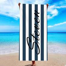 1 件定制条纹沙滩巾，带有个性化名称/文字，超强吸水游泳巾，舒适沙滩巾，时尚泳池巾，时尚瑜伽垫，沙滩配件，节日完美礼物，有多种尺寸可供选择，非常适合游泳、露营和旅行