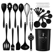 Keidason Conjunto de 15 piezas de utensilios de cocina de silicona - Utensilios de cocina resistentes al calor de hasta 230°C, espátula, pinzas, cuchara, brocha, batidor, conjunto de utensilios de cocina y accesorios para ollas antiadherentes, aptos para lavavajillas