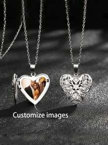 1pc Customized Heart-Shaped Photo Necklace - Stainless Steel Pendant, Elegant Gift, Suitable For Valentine's Day, Anniversary Or Daily Wear, Casual Necklace | Romantic Gift | With Chain, Personalized Necklace - Multicolor - View 1