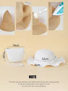 2pcs/Set White Summer Wave Beach Sun Hat & Straw Crossbody Wallet Set, Sweet Style For Daily, Holiday, And Travel
