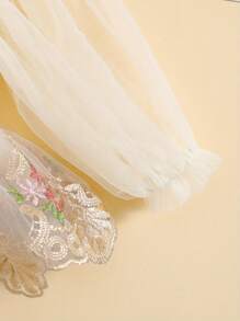 Infant Baby Girl Tutu Romper Dress With Headband Mesh Long Sleeve Floral Lace Embroidery Skirt Birthday Outfit - 米色 - 查看 6