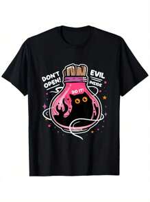 Funny Don't Open Evil Inside Black Cat Kitten T-Shirt, 100% Cotton, Gift For Men Dad Mom Friends, S-XXXL, Black - Black - View 1