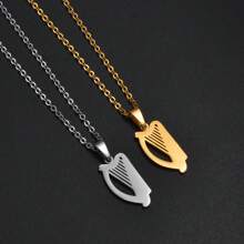 1 Stück Irische Harfe Anhänger Halskette für Damen, Schmuck aus Edelstahl, Musikinstrument aus Irland