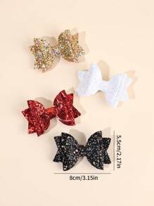 4/8pcs Glitter Hair Bows For Girls Sparkling Gold Silver Glitter Bow Hair Clips Red Black White Solid Color Glitter Bow Hairpins Headgear Shiny Bow Barrettes Girls Holiday Outfit Decor Headpiece Kids Baby Hair Accessories