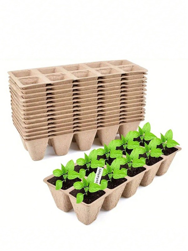 50/60/10/12 Cells Nursery Pots For Seedling, 1/5 Sets Seedling Pots Without Plant Label, Plant Seed Starters Kits For Garden, Waterproof In Early Stage, Dmposes Into Fertilizer Over Time