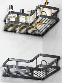 No-Drill Adhesive 5-Piece Corner Bathroom Shelf Set – Large Capacity, Space-Saving Storage Rack Available In Two Colors (Black/White), Includes A Soap Dish, Toothbrush Holder, And Hooks. Waterproof And Rustproof, Suitable For Kitchens, Dining Rooms, Parties, And Makes A Great Gift For Friends And Family, Christmas Decoration, Home Décor, Valentine's Day Gift, Family Gift, And Room Decor. - màu đen - Xem 6