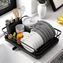 NetHong 1/2 Tier Dish Drainer Rack Cutlery Holder Plate Rack Kitchen Sink With Drip Tray Kitchen Organization - Black - View 4