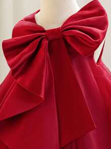 Baby Girls' Burgundy Bow Christmas Party Dress, Elegant Princess Tulle Gown, Suitable For 1st Birthday, Wedding, Banquet, Holiday Celebration - Burgundy - View 6