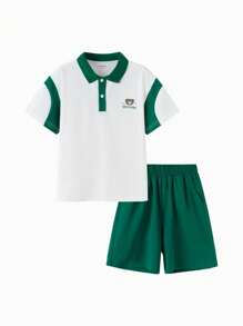 Balabala Young Boy Short-Sleeve Set, 2025 Summer 2 Pieces Lightweight Outfit - White Green Tone - View 4