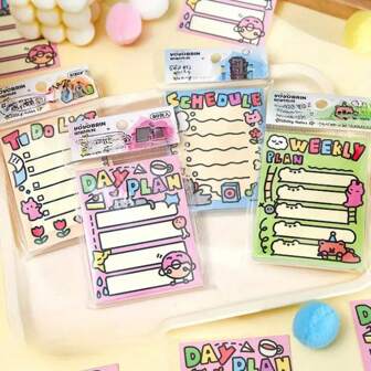 1pc Cute Cartoon Notebook, DIY Diary Material For Graffiti Daily Series, Compact And Portable, Message Notebook, 4 Different Styles