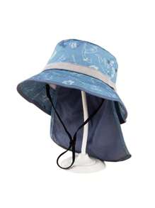 1pc Kids Cartoon Dinosaur Print Quick-Dry Outdoor Travel Sunshade Beach Bucket Hat, Spring/Summer