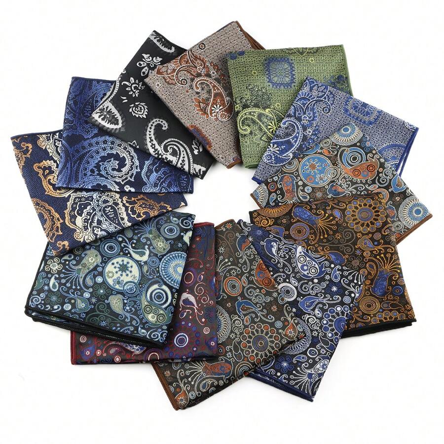 ZONFAZ منديل جيب رجالي من قماش الجاكار مقاس 24 سم بنقشة بيزلي عتيق وإكسسوارات حفلات الزفاف والهدايا