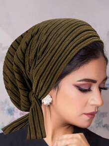 1pc Stripes Pattern Tail Tie Headband Cap, Chemo Hat For Women - A - View 9