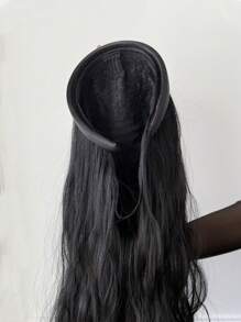 Peluca con diadema de cabello ondulado de 24 pulgadas de longitud "JENNIFER", accesorios de peluca sintética con diadema (diademas disponibles en varios modelos), pieza de cabello natural liso, media peluca (negro, castaño claro) - Negro - Ver 7