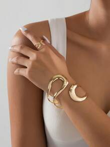 1set Women's Geometric Distorted Asymmetrical Hollow Exaggerated Shiny Bangle Bracelets, European Style - Gold - View 1