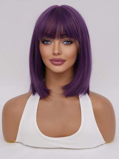 Parrucca viola, parrucca a caschetto, capelli corti viola, parrucca di alta qualità con frangia, parrucca in fibra chimica resistente al calore, parrucca dolce e carina per feste quotidiane, ballo, regalo di San Valentino, parrucca di moda, parrucca da cosplay