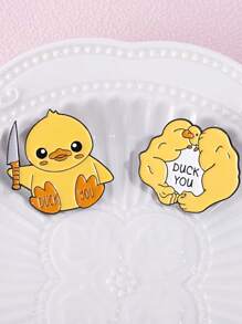 1pc Cute Cartoon Duckling Shaped Metal Brooch, Versatile Personalized Animal Gift Accessory - Yellow - View 1