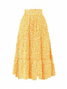 Women's Ditsy Floral Layered Ruffle Elastic Waist Vacation Skirt - Yellow - View 2