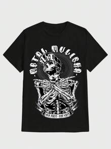 Metal Mulisha Skull Tee  Casual Digital Print  Pure Heavy Cotton T Shirt - màu đen - Xem 1