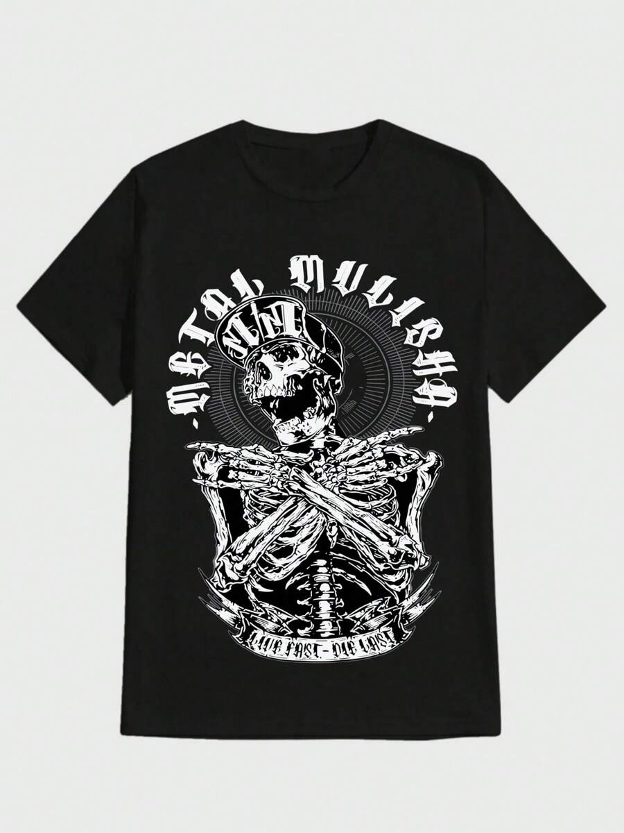 Metal Mulisha Skull Tee  Casual Digital Print  Pure Heavy Cotton T Shirt - màu đen - Xem 1