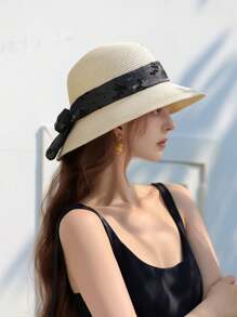 LEAJOURNO. 1pc Reversible Floral Print Sun Hat, Women Spring Summer Large Brimmed Polyester Bucket Hat With Bendable Wire Frame For UV Protection