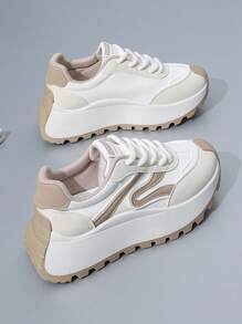 Zapatillas deportivas de mujer de suela gruesa con diseño casual, sencillo pero elegante, versátil, ligero, antideslizante, ideal para senderismo, correr y deportes al aire libre. Diseño retro lindo, elegante y minimalista. Calzado deportivo casual y cómodo con forma asimétrica para mujer.