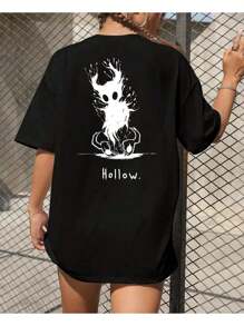 HOLLOW GHOST T-Shirt Basic Cotton Short Sleeve Premium Shirt - 黑色 - 查看 3