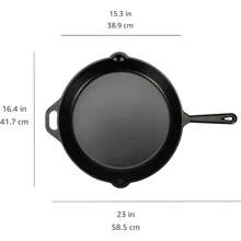 Basics - Bratpfanne mit Stiel aus bereits eingebranntem Gusseisen, 38,1 cm, Schwarz