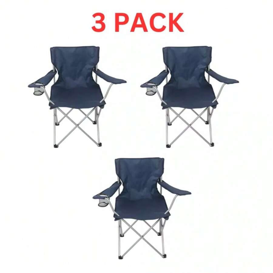 Juego De 3 Sillas Plegables Para Camping Y Playa, Dise?O Compacto Y Portátil, Color Azul - Default - View 1