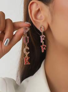1 对复古朋克风格仿旧金属字母设计耳环，适合女士日常佩戴或节日佩戴 - 字母耳環 - 查看 3