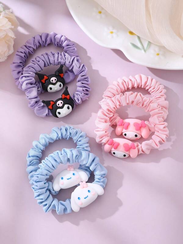 Sanrio 2pcs Sanrio Couple Elastic Hair Bands, Hair Scrunchies For Girls