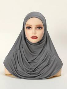 1pc Women Casual Soft Solid Muslim Prayer Pleated Headscarf, Headscarf, Inner Cap Pullover Hijab, Elastic & Versatile For Abaya