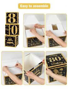 3 件 10.6 英寸黑金 80 岁生日快乐气球填充盒，80 岁生日派对礼品盒，用于庆祝四十岁生日照片道具背景装饰